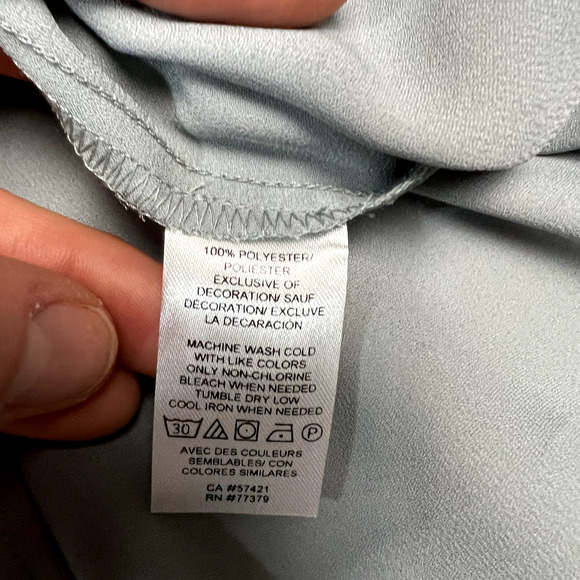 Ann Taylor Lace Trim Mock Neck‎ Yoke Blouse Size L Gray Career Essential Fringe - Picture 8 of 11